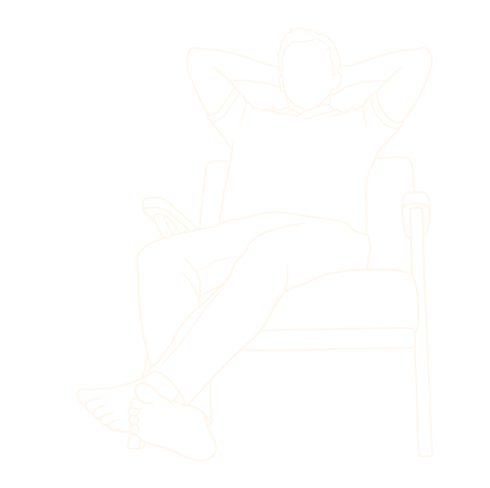 Figure relaxed in a chair, whole body glowing