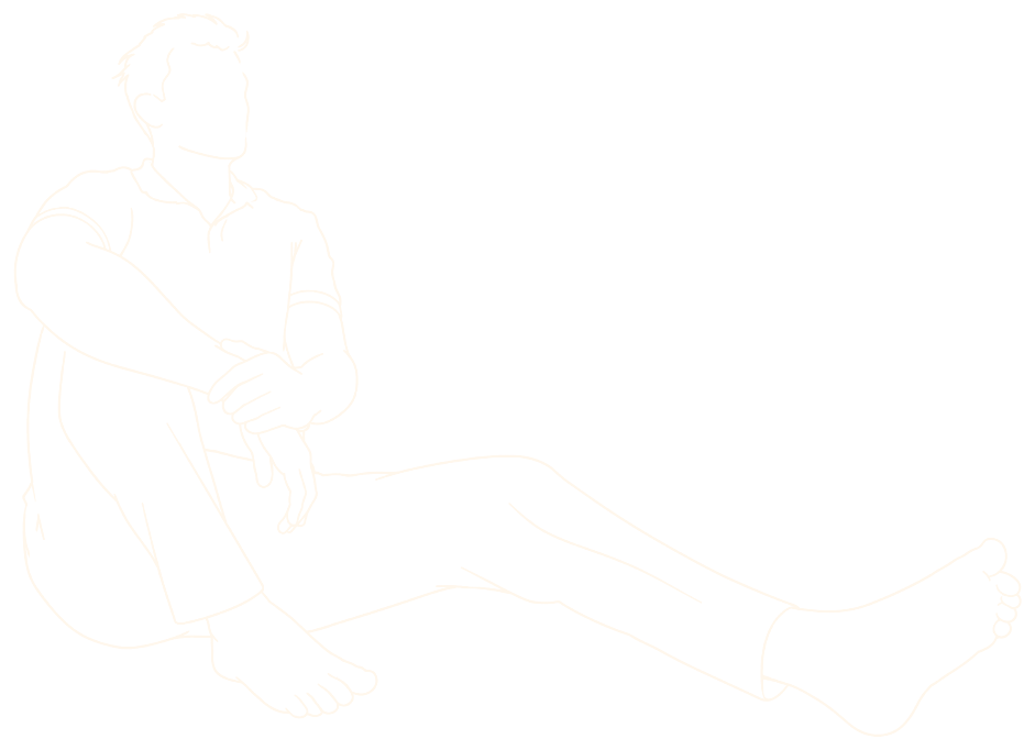Figure seated on the floor, head glowing